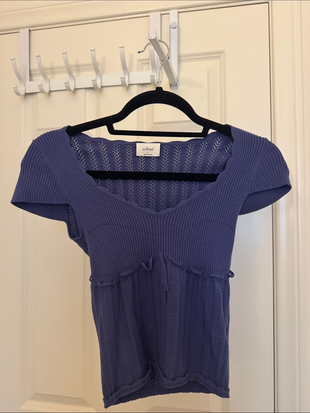 Aritzia Wilfred periwinkle Blue Ribbed Sweetheart Crop Top